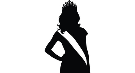 Beauty pageant silhouette with tiara and sash against a white background © Akhi