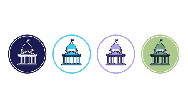capitol building government law justice vector icons showcasing diverse color variations for legal and political graphic resources.