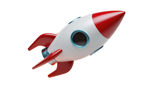 Retro rocket ship with red fins and nose cone
