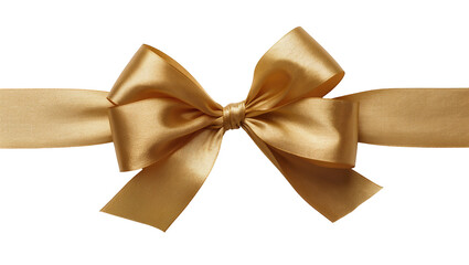 Obraz premium Golden satin ribbon bow with flowing tails
