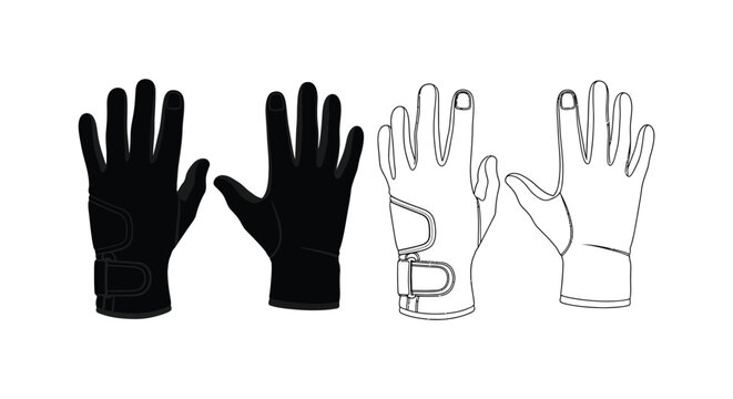 Gloves Illustration With Buckle Detail Black And White Line Art