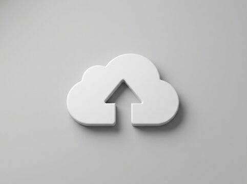 Cloud Upload Icon: A clean, modern cloud icon with an upward-pointing arrow symbolizes data upload and digital storage in a simple, minimalist design.