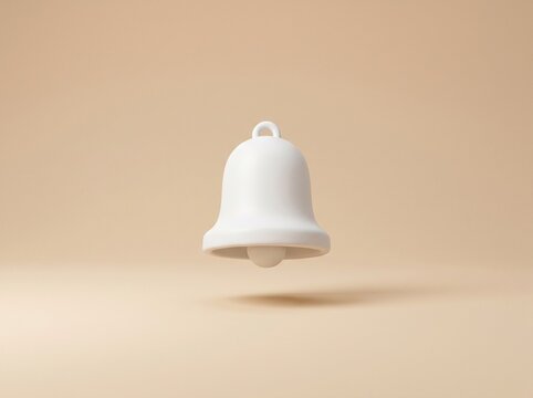 Notification Bell: A minimalist 3D render of a white notification bell icon, suspended in mid-air against a soft, neutral background, symbolizing alerts and updates.