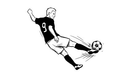 Fototapeta premium Football Striker Imperfect Hand Drawn Style Dynamic Soccer Player Vector Illustration