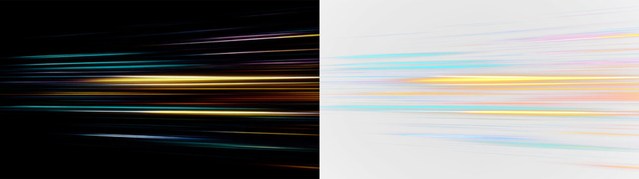 Colorful streaks move across isolated on transparent and black background, during a creative digital design process for artwork creation, light overlay, PNG