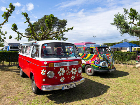 Sant Pere Pescador, Spain; May 20 2023: The microbus and camper Volkswagen T1 Kombi at an exhibition in camping