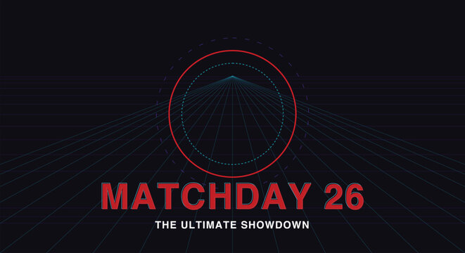 Futuristic cyber sports matchday background. dark space, red glowing circle, blue neon wireframe grid. for esports gaming tournament screens, football posters. dynamic tech vector layout.