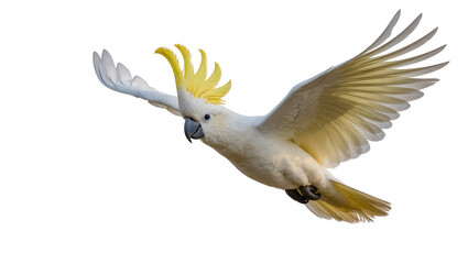 Sulphur-crested Cockatoo in flight with yellow crest raised © Andrei