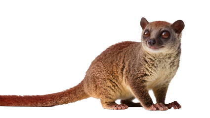 Fototapeta premium Small brown lemur with large round eyes and bushy tail