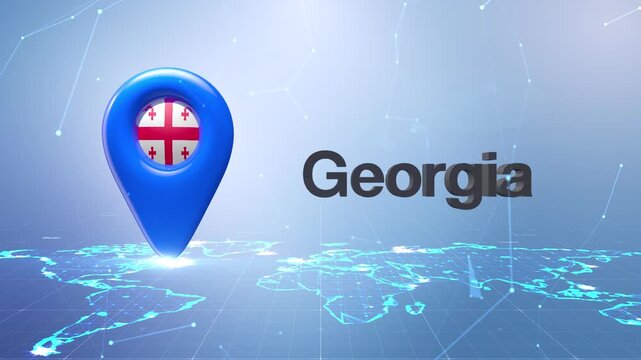 Georgia Flag Inside Location Pin On Digital World Map Animation