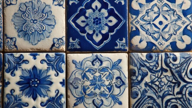 Blue and white ceramic tiles pattern