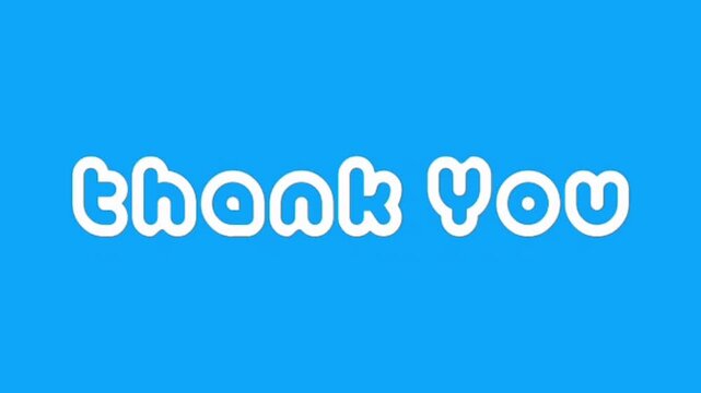Animated Thank You Typography Text with Cute White Bubble Font on Blue Background