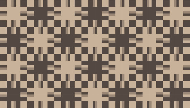 Seamless pattern design featuring a geometric grid with a woven or plaid-inspired aesthetic in warm, earthy brown and beige tones.