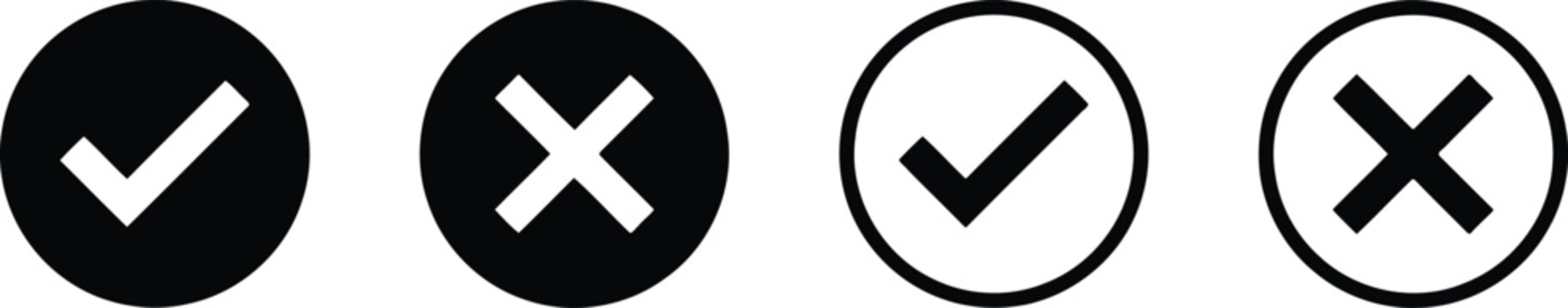 Black and outline circle icons with checkmark and cross symbols for yes and no options