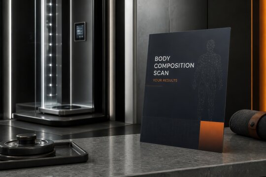 Calm futuristic body composition scan display for modern healthcare diagnostics and wellness assessment