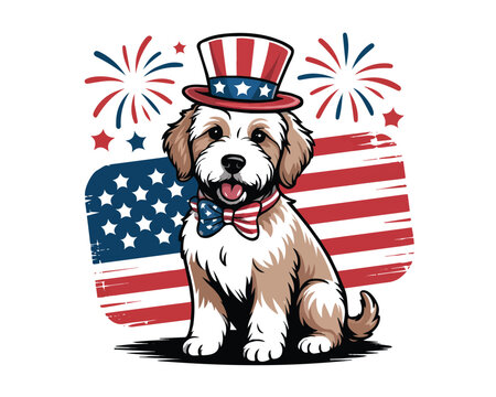 Patriotic Goldendoodle Silhouette Vector, Independence Day Celebration Design