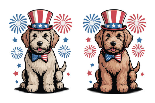 Goldendoodle for Independence day 4th of July vector illustration isolated on white background