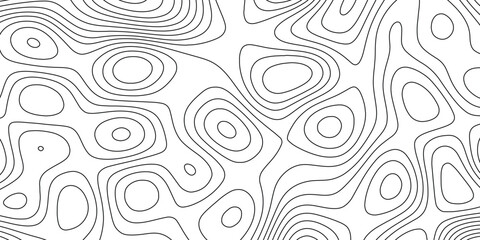 Abstract black and white topographic map seamless pattern with geographic elevation contour lines background vector illustration. © Design House