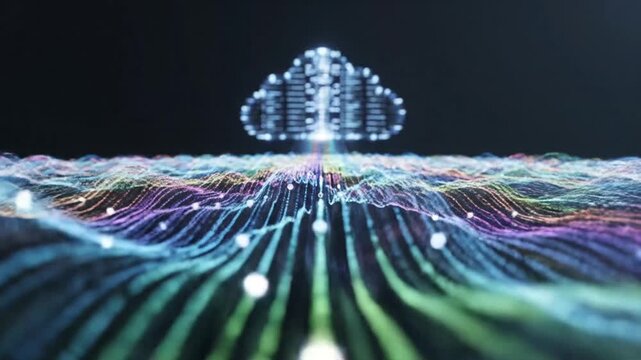 Digital cloud computing concept with vibrant circuit board design.
