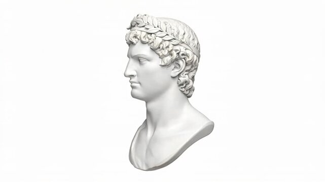 3D rendering in white color of alexander the great half-bust, isolated on a clean solid color background