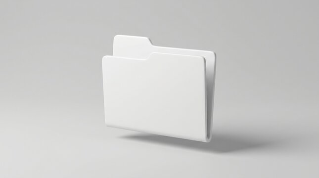 Minimalist Folder Icon: A clean, modern 3D render of a white folder, representing organization and data management, isolated on a subtly lit surface.