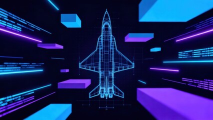 Obraz premium Futuristic space shuttle in neon environment