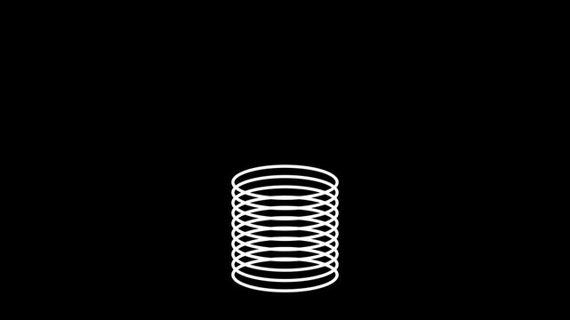 Coil spring represents stored mechanical energy animation isolated on black background