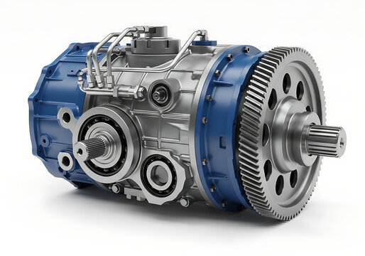 Blue and silver industrial gearbox