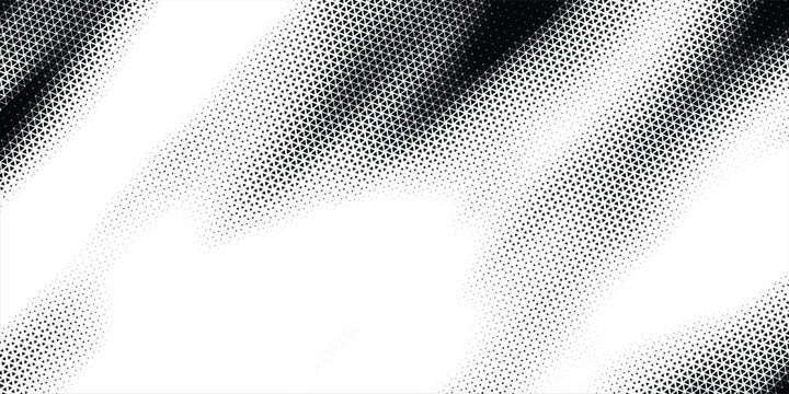 Sharp geometric gradient banner layout with black triangle halftone clusters background design