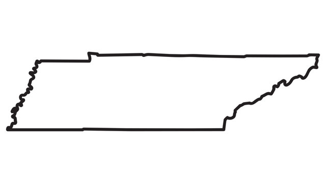 Minimalist Black Outline Map Shape of Tennessee State Isolated on White Background for Geographic Education Graphic Design Projects or Regional Business Planning Icon