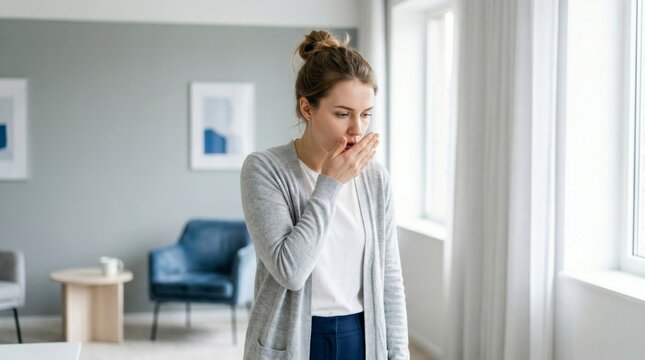 Young woman with bad breath. Photo.