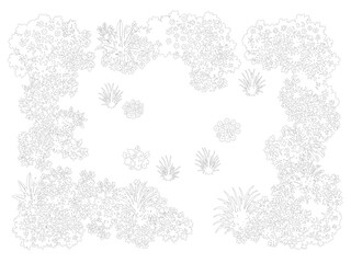 Top View Mixed Tree Shrub Garden Composition CAD Line Art — Editable Outline White Fill Site Plan © Muhammad