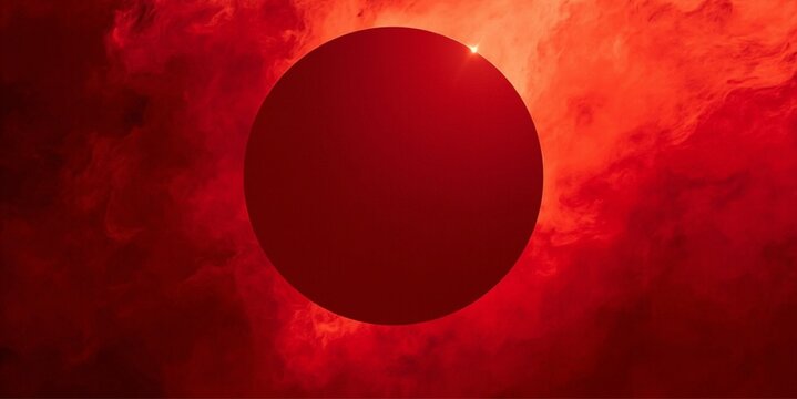 Red eclipse abstract background with smoky clouds for web banner.