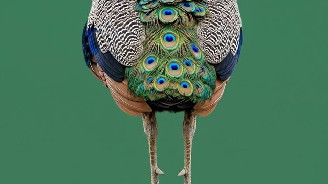 Vibrant peacock displaying elaborate tail feathers