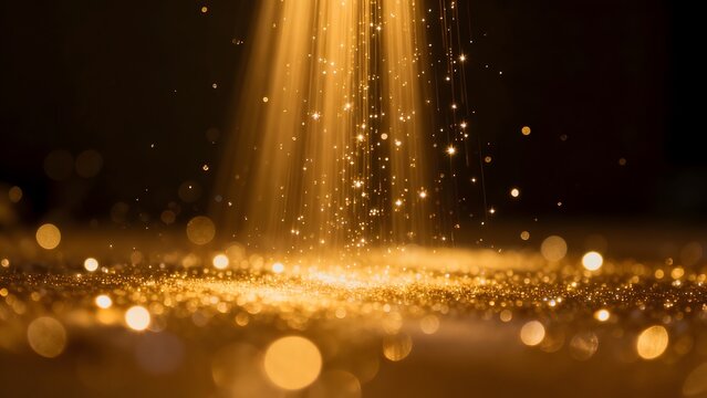 Golden light rays and sparkling particles