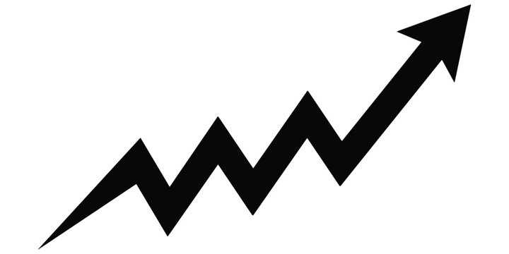 Black zigzag arrow pointing upwards indicating growth and progress on transparent