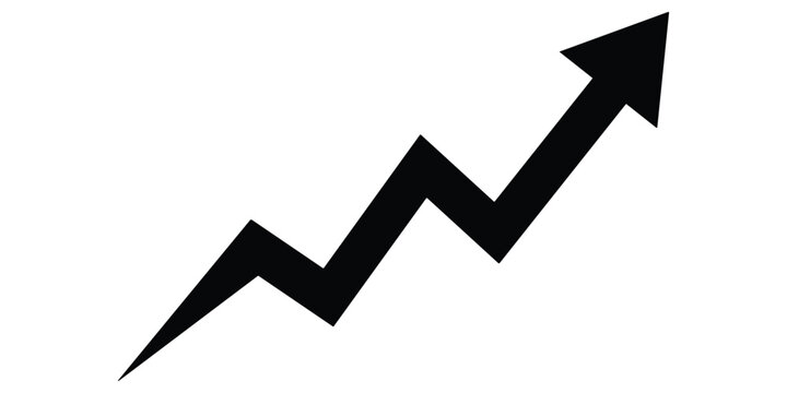 Black zigzag arrow pointing upwards indicating growth and progress on transparent