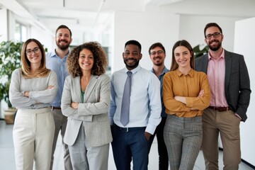 Fototapeta premium The Team of Diverse Professionals Standing Confidently Together in a Bright Office