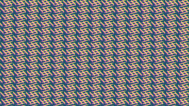 Repeating pattern of interlocking h-shapes in blue, yellow, and pink