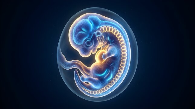 Human fetus development illustration first trimester medical visualization