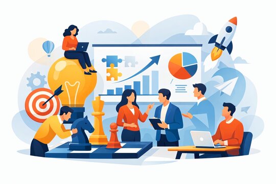 Concept de travail d'entreprise : projet, strat&eacute;gie, vision, marketing