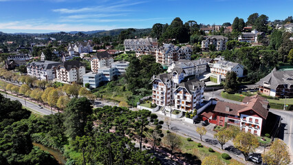 Fototapeta premium Winter Destination In Campos Do Jordao In Sao Paulo Brazil. Mantiqueira Mountain. Downtown Cityscape. European Architecture. Winter Destination In Campos Do Jordao In Sao Paulo Brazil. Tourism Travel.