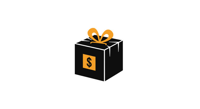 Black gift box with dollar sign.