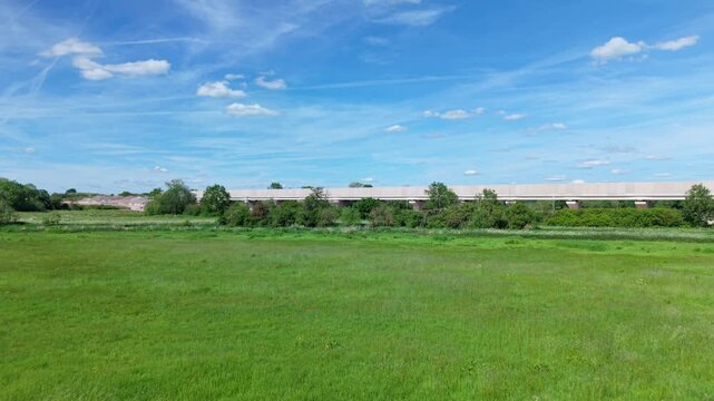 Aerial drone view of HS2 high speed rail construction works in the rural countryside near Hampton in Arden UK