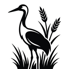 Fototapeta premium Crane bird with reeds and grass isolated on transparent background vector graphic.