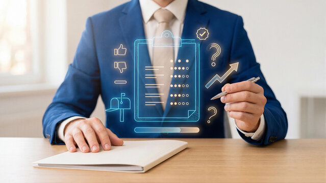 Customer survey concept collecting feedback through online questionnaire opinion poll voting analysis and data collection for business decision making and successful market research strategy