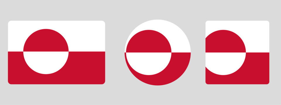 Greenland flag set. Set of flags in different shapes rectangle, circle, square vector