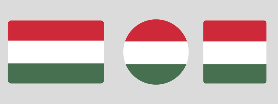 Hungary flag set. Set of flags in different shapes rectangle, circle, square vector