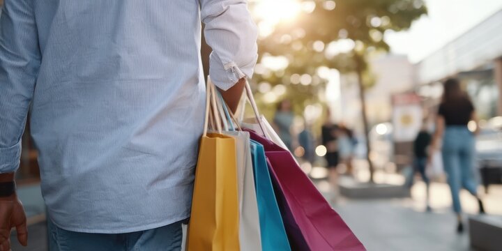 The Shopping Bags in a Bright Street Scene Under Warm Sunlight