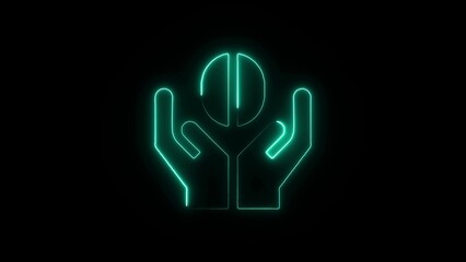 Obraz premium Vibrant teal neon hands gently holding a pill keywords: hands, holding, pill, teal, neon